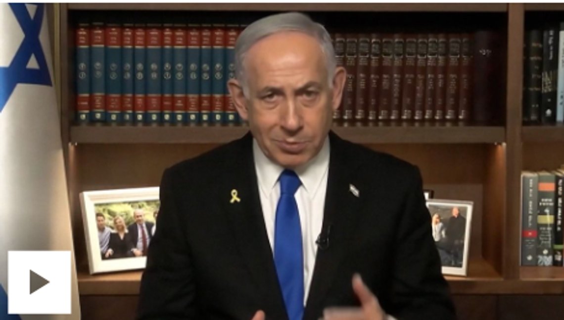 Benjamin Netanyahu holder tale til folket, og kommer med sterke anklager mot britenes statsminister Keir Starmer og andre. Stillbilde video/ The Times Benjamin Netanyahu holder tale til folket, og kommer med sterke anklager mot britenes statsminister Keir Starmer og andre. Stillbilde video/ The Times
