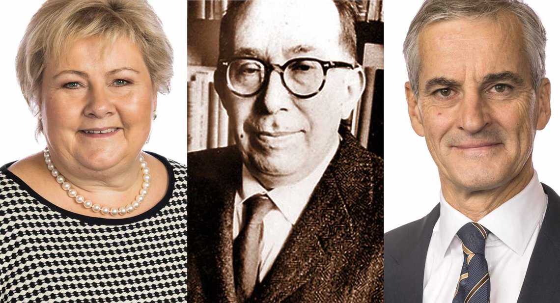 Solberg, Strauss og Støre. (Foto: Stortinget/Wikimedia Commons) Erna Solberg, Leo Strauss, Jonas Gahr Støre