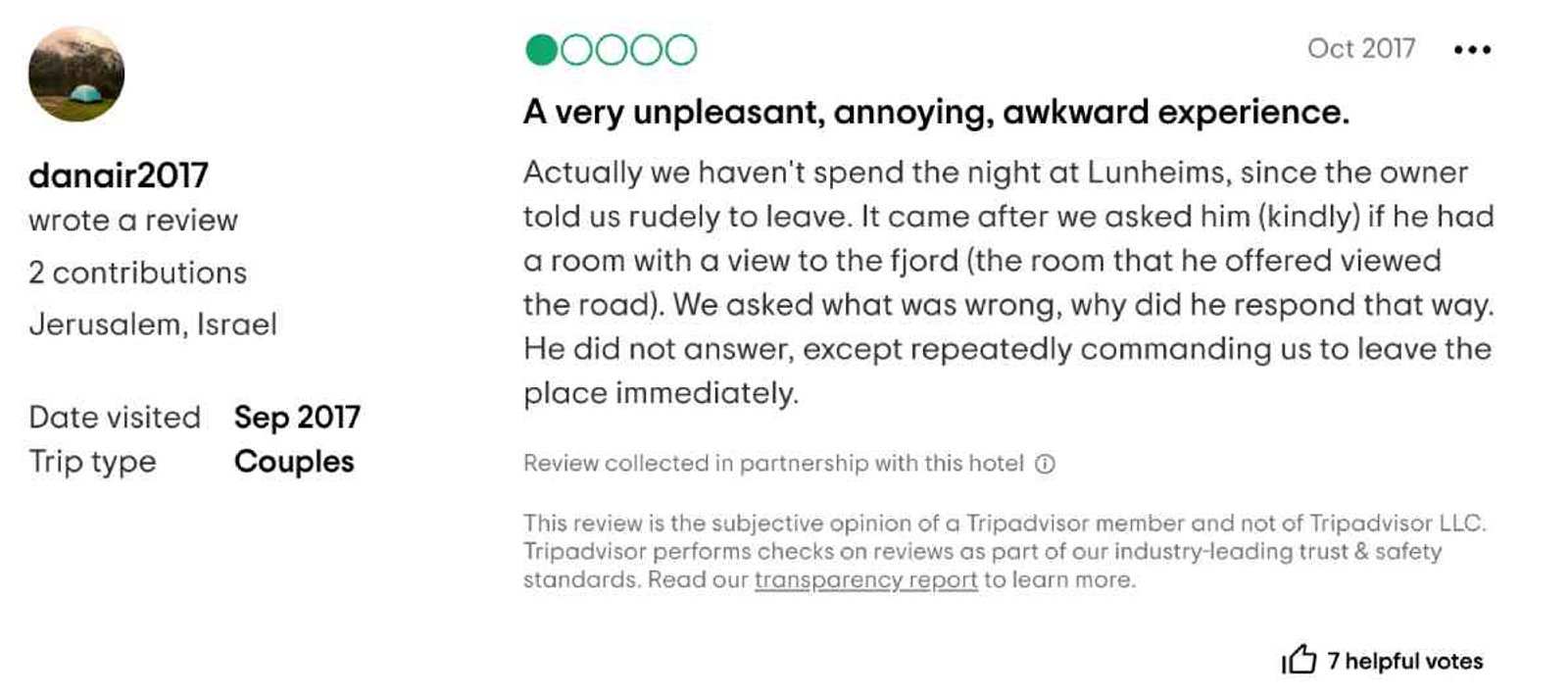 Skjermskudd fra Tripadvisor om Lunheim Accomodation