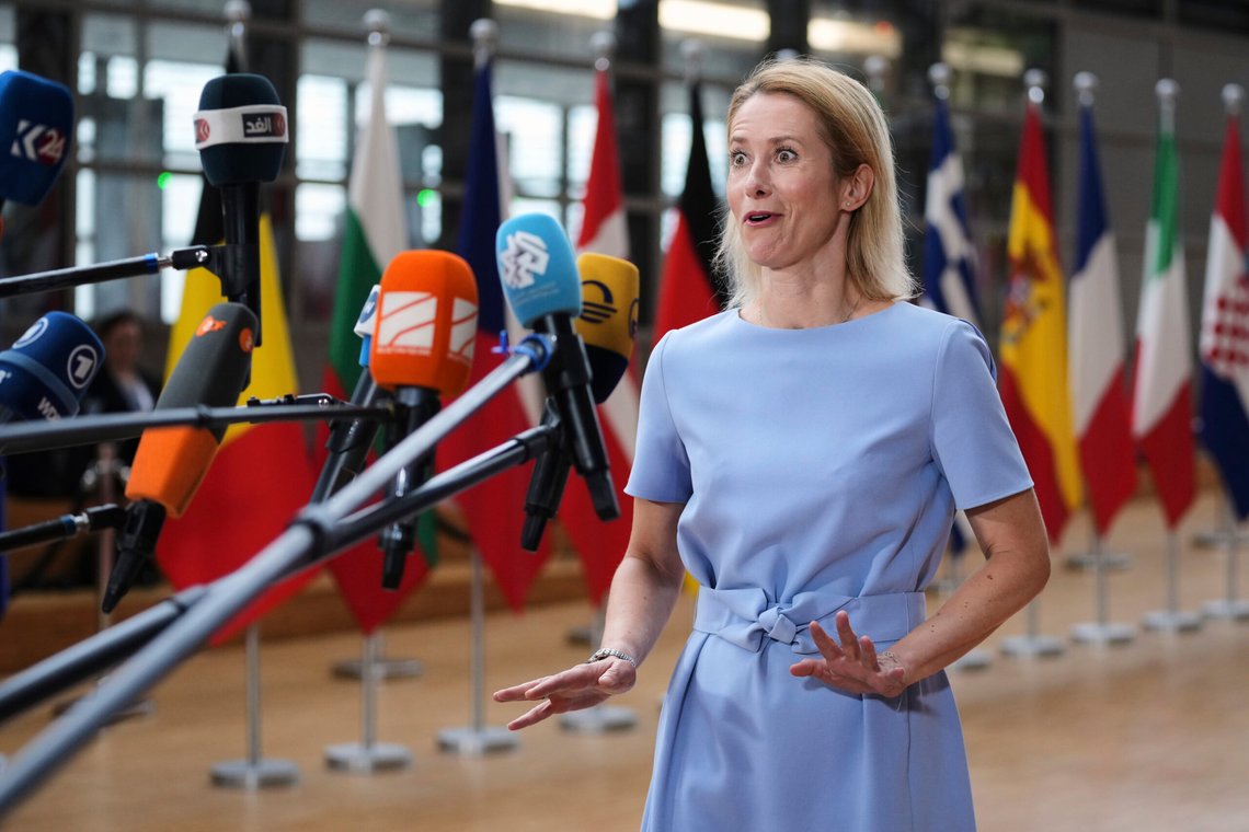 European Union foreign policy chief Kaja Kallas speaks with the media as she arrives for a meeting of EU foreign ministers at the European Council building in Brussels, Monday, June 23, 2025. (AP Photo/Virginia Mayo) European Union foreign policy chief Kaja Kallas speaks with the media as she arrives for a meeting of EU foreign ministers at the European Council building in Brussels, Monday, June 23, 2025. (AP Photo/Virginia Mayo)