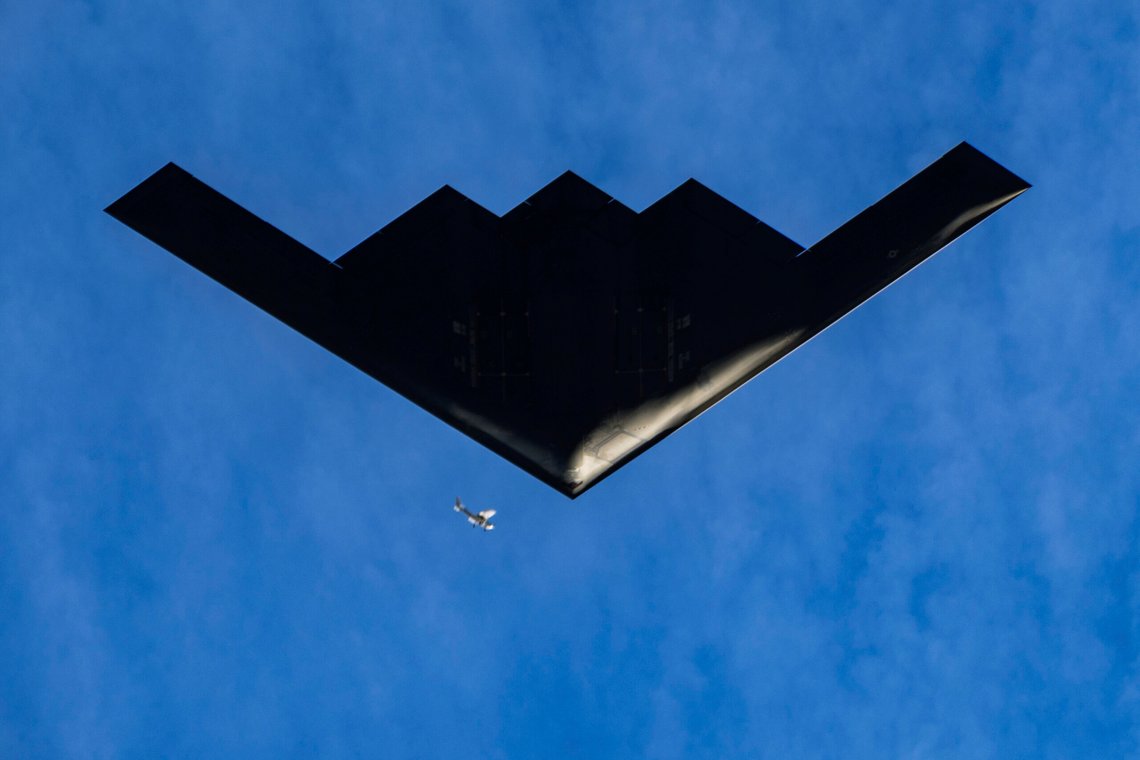 A U.S. Air Force B-2 Spirit stealth bomber airplane flies over the 136th Rose Parade route in Pasadena, Calif., Wednesday, Jan. 1, 2025. (AP Photo/Damian Dovarganes) A U.S. Air Force B-2 Spirit stealth bomber airplane flies over the 136th Rose Parade route in Pasadena, Calif., Wednesday, Jan. 1, 2025. (AP Photo/Damian Dovarganes)