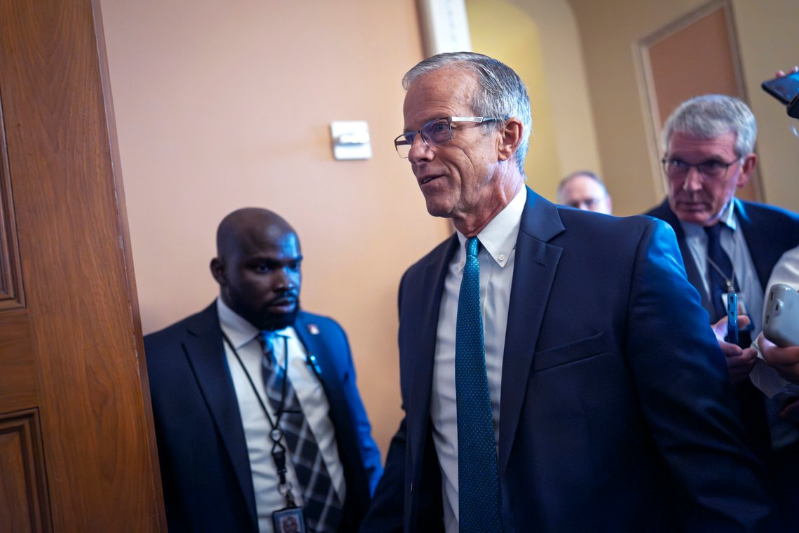 Senate Majority Leader John Thune, R-S.D., arrives for a closed-door Republican meeting to advance President Donald Trump's sweeping domestic policy bill, at the Capitol in Washington, Friday, June 27, 2025. (AP Photo/J. Scott Applewhite) Senate Majority Leader John Thune, R-S.D., arrives for a closed-door Republican meeting to advance President Donald Trump's sweeping domestic policy bill, at the Capitol in Washington, Friday, June 27, 2025. (AP Photo/J. Scott Applewhite)