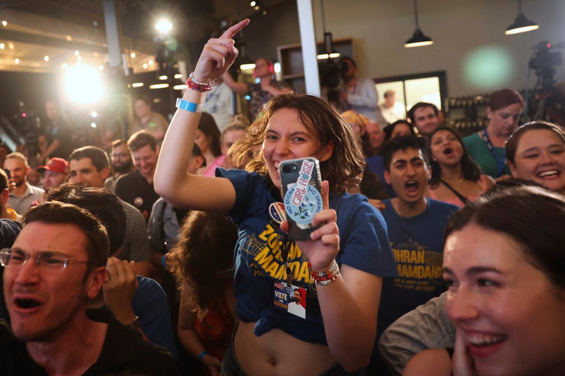 Supporters of Democratic mayoral candidate Zohran Mamdani cheer while he speaks at his primary election party, Wednesday, June 25, 2025, in New York. (AP Photo/Heather Khalifa) Supporters of Democratic mayoral candidate Zohran Mamdani cheer while he speaks at his primary election party, Wednesday, June 25, 2025, in New York. (AP Photo/Heather Khalifa)