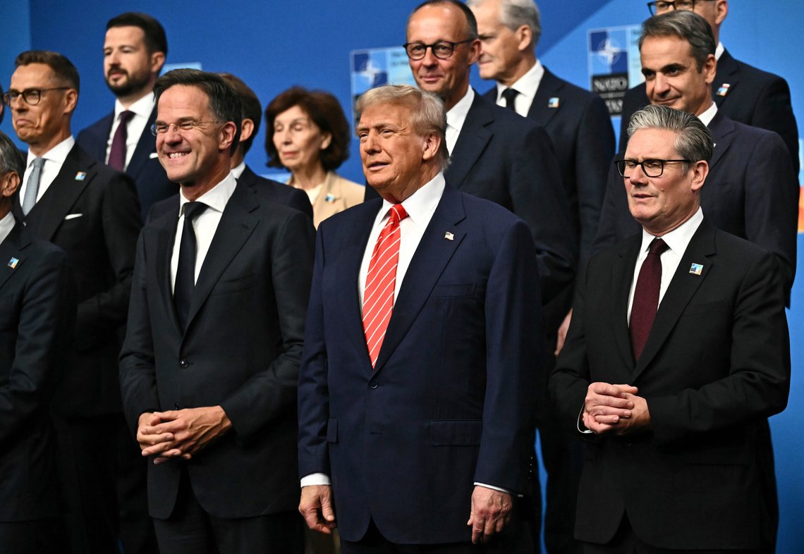 NATO Secretary General Mark Rutte, from left, President Donald Trump and Britain's Prime Minister Keir Starmer pose with NATO country leaders for a family photo during the NATO summit in The Hague, Netherlands, Wednesday, June 25, 2025. (Ben Stansall/Pool Photo via AP) NATO Secretary General Mark Rutte, from left, President Donald Trump and Britain's Prime Minister Keir Starmer pose with NATO country leaders for a family photo during the NATO summit in The Hague, Netherlands, Wednesday, June 25, 2025. (Ben Stansall/Pool Photo via AP)