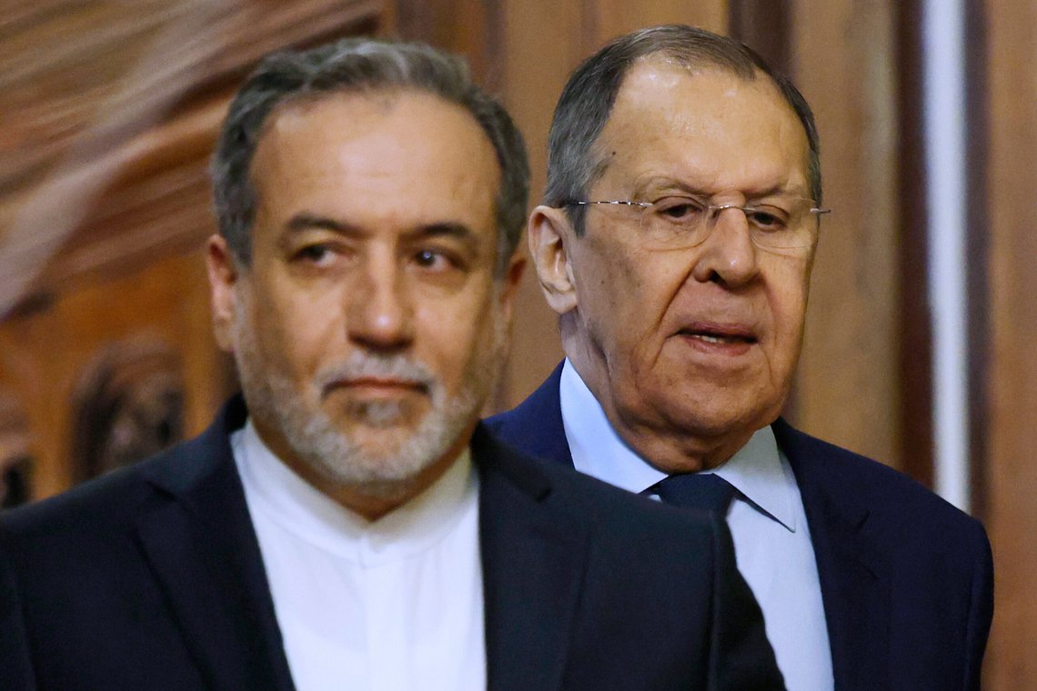 Iranian Foreign Minister Abbas Araghchi, foreground and Russian Foreign Minister Sergey Lavrov attend a news conference following their meeting in Moscow, Russia, Friday, April 18, 2025. (Tatyana Makeyeva/Pool Photo via AP) Iranian Foreign Minister Abbas Araghchi, foreground and Russian Foreign Minister Sergey Lavrov attend a news conference following their meeting in Moscow, Russia, Friday, April 18, 2025. (Tatyana Makeyeva/Pool Photo via AP)