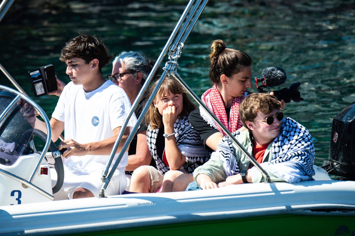 Climate activist Greta Thunberg, center, waits to board the Madleen boat, before setting sail for Gaza along with activists of the Freedom Flotilla Coalition, departing from the Sicilian port of Catania, Italy, Sunday, June 1, 2025. (AP Photo/Salvatore Cavalli) Climate activist Greta Thunberg, center, waits to board the Madleen boat, before setting sail for Gaza along with activists of the Freedom Flotilla Coalition, departing from the Sicilian port of Catania, Italy, Sunday, June 1, 2025. (AP Photo/Salvatore Cavalli)