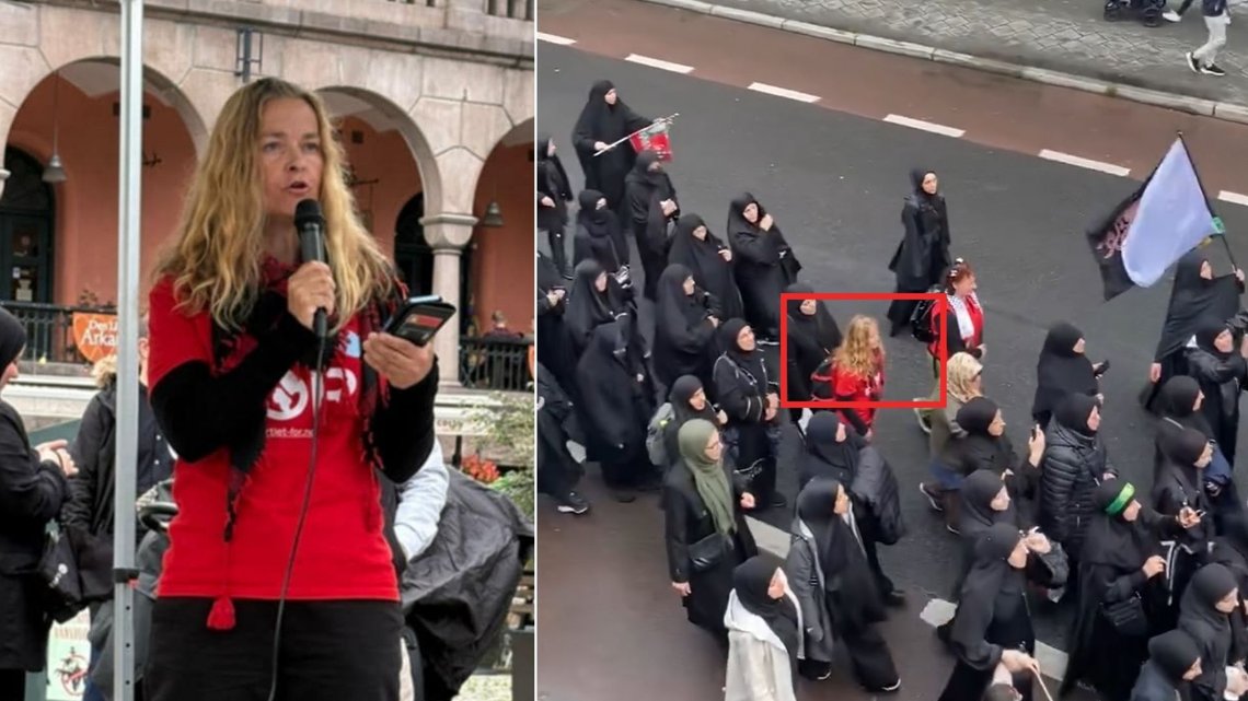ISLAM: FOR-partileder Marielle Leraand holdt tale hvor hun appellerte til muslimene etter å ha marsjert i Ashura-tog. Foto: Facebook ISLAM: FOR-partileder Marielle Leraand holdt tale hvor hun appellerte til muslimene etter å ha marsjert i Ashura-tog. Foto: Facebook