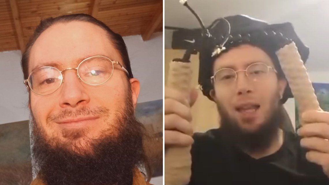 VENSTRERADIKAL: Kimon Mario Michelsen Eleftheriou deler innhold om kunst, og kaller seg selv "våpenprodusent" i en video hvor han holder opp et hjemmesnekret våpen. Foto: Instagram/Threads VENSTRERADIKAL: Kimon Mario Michelsen Eleftheriou deler innhold om kunst, og kaller seg selv "våpenprodusent" i en video hvor han holder opp et hjemmesnekret våpen. Foto: Instagram/Threads