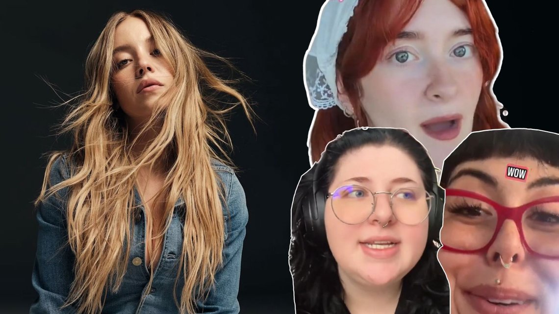 GÅR AV SKAFTET: Kvinner på ytre venstre har gått av hengslene i angrep på Sydney Sweeney og reklamen for American Eagle. De kaller det hele for «eugenikk» og «nazipropaganda». Foto: X GÅR AV SKAFTET: Kvinner på ytre venstre har gått av hengslene i angrep på Sydney Sweeney og reklamen for American Eagle. De kaller det hele for «eugenikk» og «nazipropaganda». Foto: X