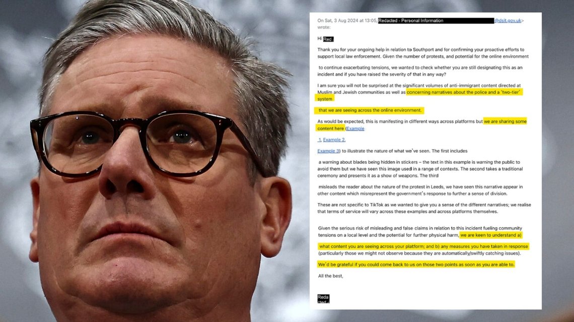 SENSUR: Statsminister Keir Starmer (Labour) har jobbet intenst for å sensurere regjeringskritikere. Det kommer frem i nye avsløringer. SENSUR: Statsminister Keir Starmer (Labour) har jobbet intenst for å sensurere regjeringskritikere. Det kommer frem i nye avsløringer.