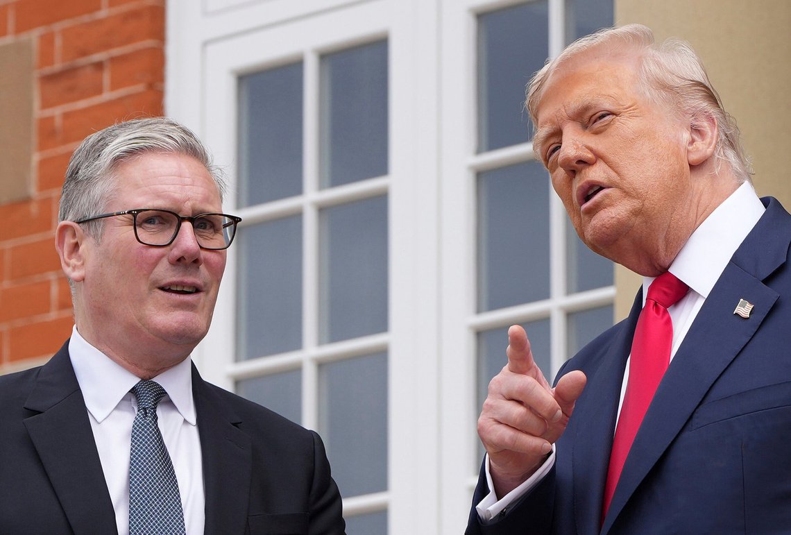 President Donald Trump meets with Britain's Prime Minister Keir Starmer, left, at Trump Turnberry golf club on Monday, July 28, 2025 in Turnberry, Scotland. (Christopher Furlong/Pool Photo via AP) President Donald Trump meets with Britain's Prime Minister Keir Starmer, left, at Trump Turnberry golf club on Monday, July 28, 2025 in Turnberry, Scotland. (Christopher Furlong/Pool Photo via AP)