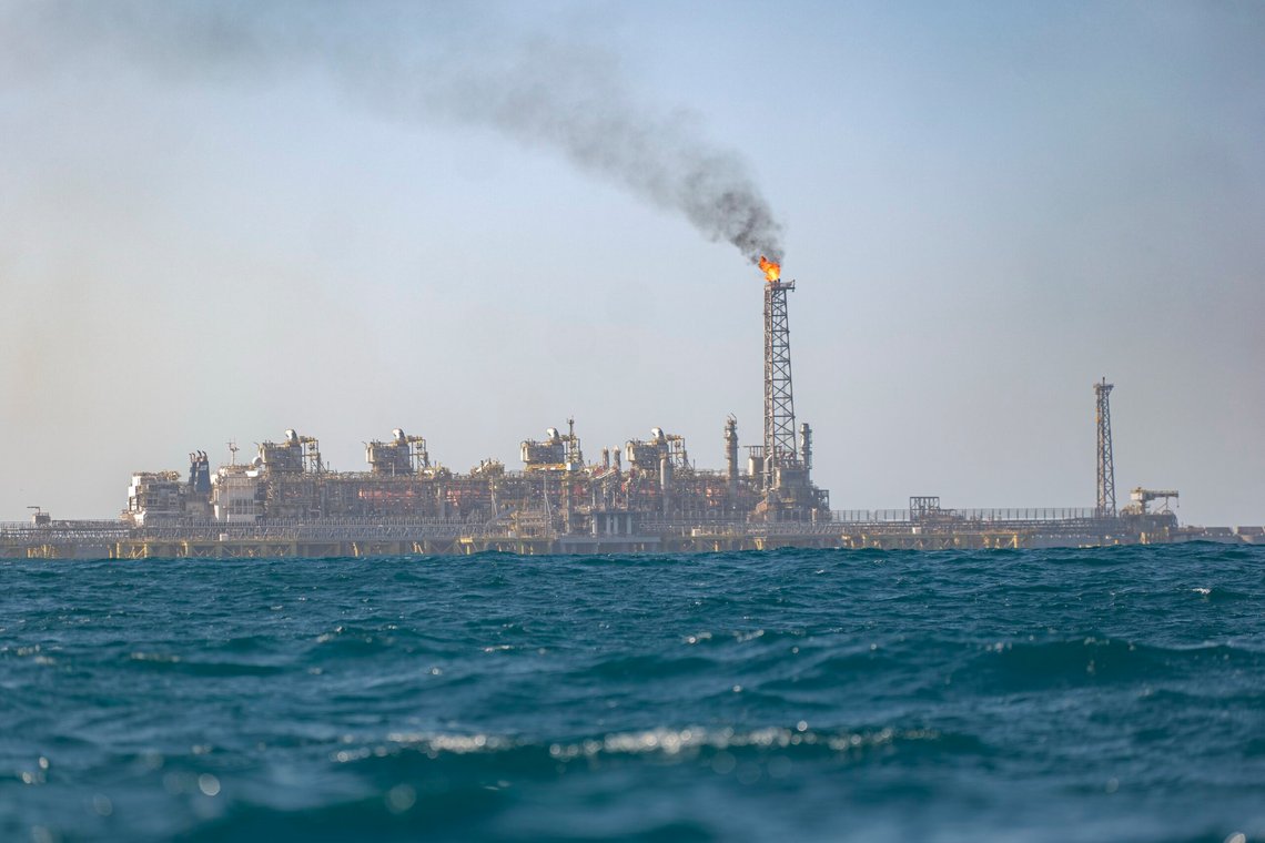 View of the Grand Tortue Ahmeyim (GTA) natural gas extraction platform located 8km from the beach Off the coast of Saint-Louis, Senegal, Thursday, March 13, 2025. (AP Photo/Sylvain Cherkaoui) View of the Grand Tortue Ahmeyim (GTA) natural gas extraction platform located 8km from the beach Off the coast of Saint-Louis, Senegal, Thursday, March 13, 2025. (AP Photo/Sylvain Cherkaoui)