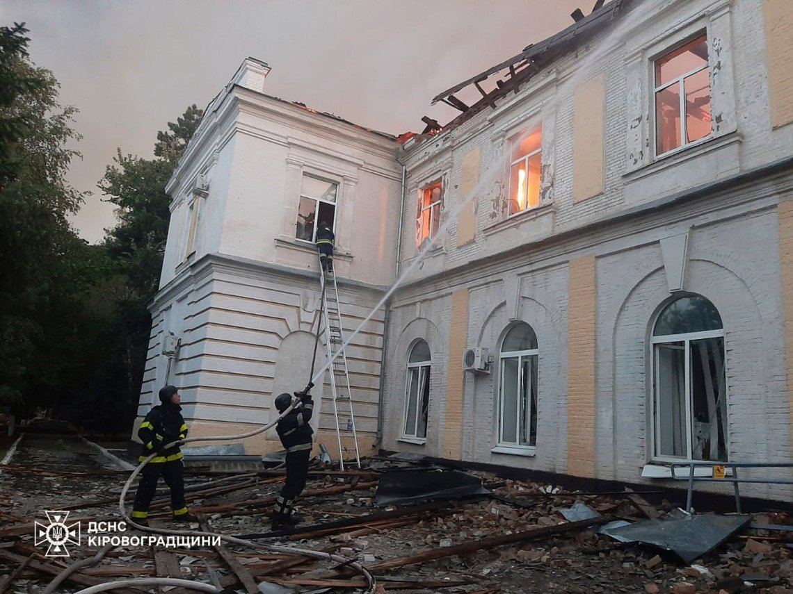 In this photo provided by the Ukrainian Emergency Service, firefighters put out the fire in a fire department school following a Russian air attack in Kropyvnytskyi, Ukraine, Monday, July 28, 2025. (Ukrainian Emergency Service via AP) In this photo provided by the Ukrainian Emergency Service, firefighters put out the fire in a fire department school following a Russian air attack in Kropyvnytskyi, Ukraine, Monday, July 28, 2025. (Ukrainian Emergency Service via AP)