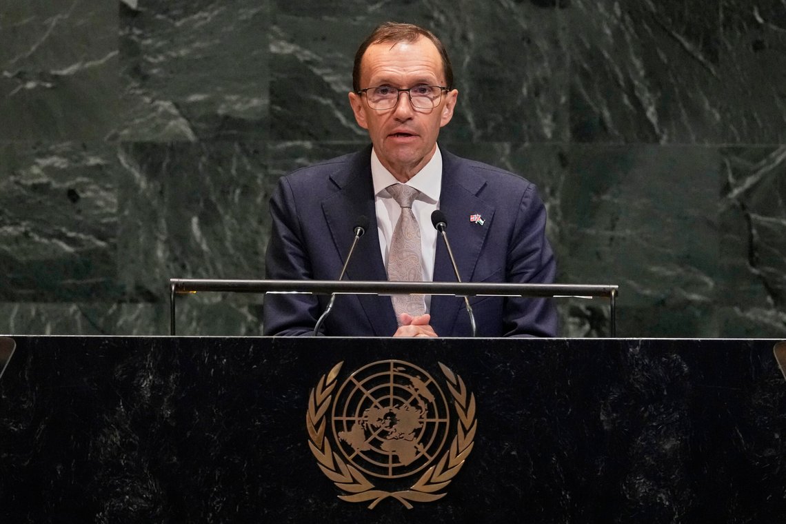 Norway Foreign Minister Espen Barth Eide addresses the United Nations General Assembly, Monday, July 28, 2025. (AP Photo/Richard Drew) Norway Foreign Minister Espen Barth Eide addresses the United Nations General Assembly, Monday, July 28, 2025. (AP Photo/Richard Drew)