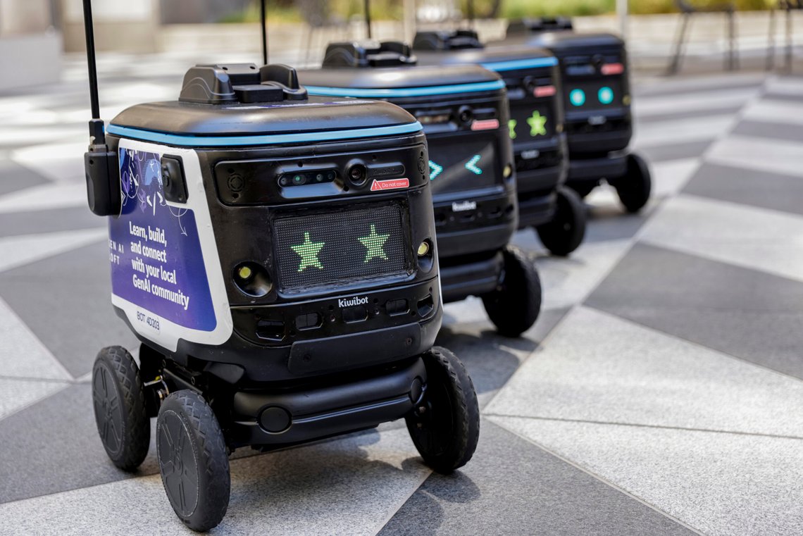 Robots line up in front of Amazon's AI robotics lab on Market Street in San Francisco on Tuesday, Aug. 20, 2024. (Brontë Wittpenn/San Francisco Chronicle via AP) Robots line up in front of Amazon's AI robotics lab on Market Street in San Francisco on Tuesday, Aug. 20, 2024. (Brontë Wittpenn/San Francisco Chronicle via AP)