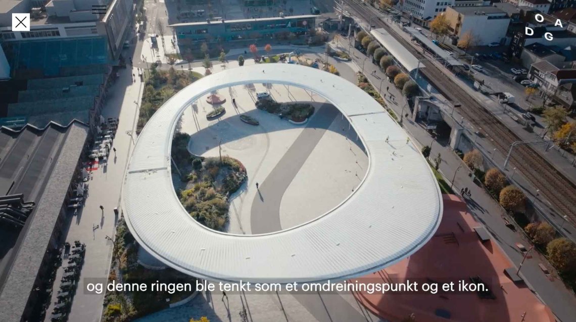 Ruten bypark i Sandnes sett fra luften, tegnet av arkitektkontoret Space Group. (Foto: DOGA/fra videopresentasjon) Ruten bypark i Sandnes sett fra luften, tegnet av arkitektkontoret Space Group. (Foto: DOGA/fra videopresentasjon)