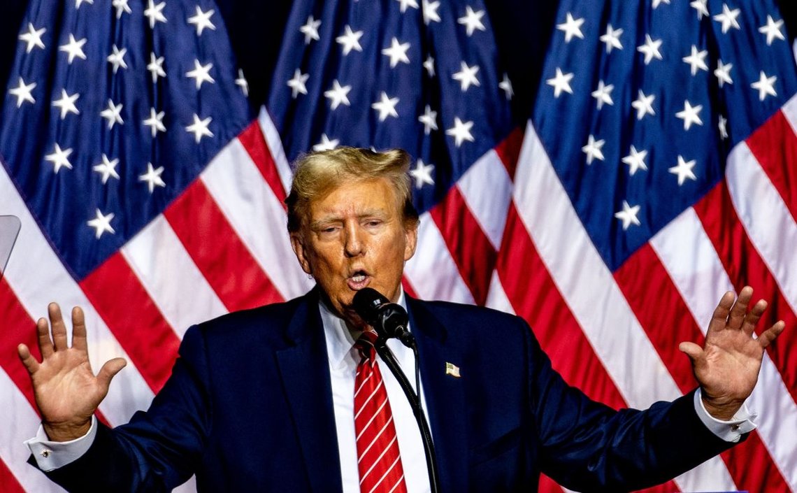 Rome, Georgia, USA. 9. mars 2024. Donald Trump, presidentkandidat i 2024, på en valgkampsamling i Rome, Georgia, USA. Foto: Shutterstock. Rome, Georgia, USA. 9. mars 2024. Donald Trump, presidentkandidat i 2024, på en valgkampsamling i Rome, Georgia, USA. Foto: Shutterstock.