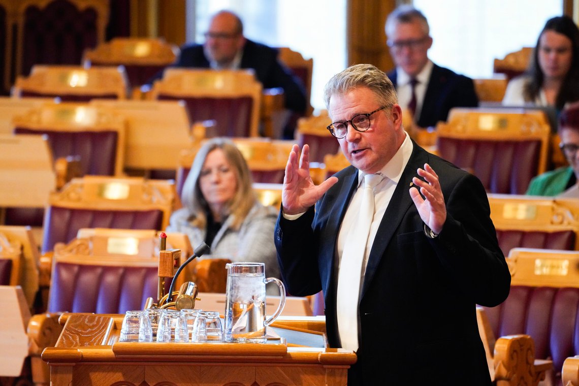 Oslo 20250507.
Per Willy Amundsen (FrP) under muntlig spørretime på Stortinget onsdag.
Foto: Ole Berg-Rusten / NTB Oslo 20250507.
Per Willy Amundsen (FrP) under muntlig spørretime på Stortinget onsdag.
Foto: Ole Berg-Rusten / NTB