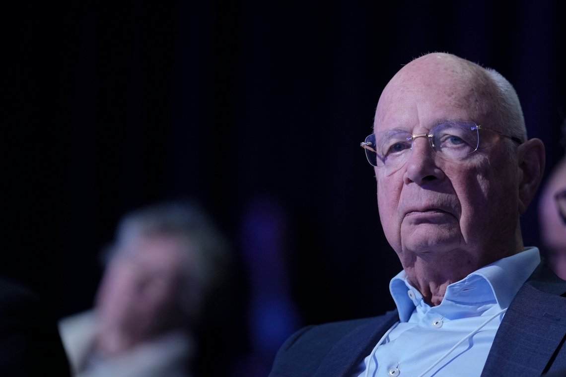 Klaus Schwab, fonder of the World Economy Forum listen to a news conference during the 4th meeting of the National Security Advisors, NSA, on the peace formula for Ukraine at the eve of the annual meeting of the Forum in Davos, Switzerland, Sunday, Jan. 14, 2024. (AP Photo/Markus Schreiber) Klaus Schwab, fonder of the World Economy Forum listen to a news conference during the 4th meeting of the National Security Advisors, NSA, on the peace formula for Ukraine at the eve of the annual meeting of the Forum in Davos, Switzerland, Sunday, Jan. 14, 2024. (AP Photo/Markus Schreiber)