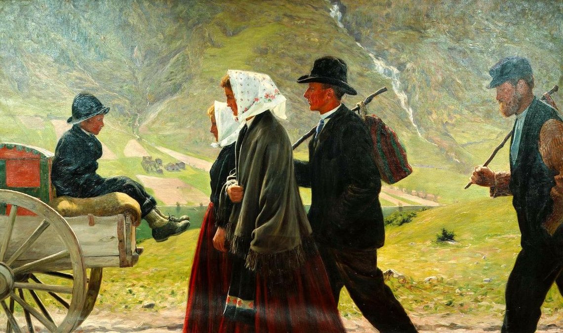 «Utvandrere» (1903) malt av Gustav Wentzel fra Christiania (1859–1927). «Utvandrere» (1903) malt av Gustav Wentzel fra Christiania (1859–1927).