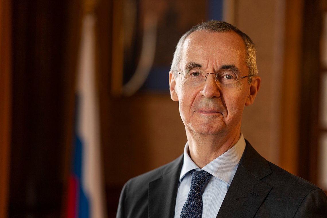 Russia's Ambassador in Denmark Vladimir Barbin, during an interview with Ritzau in the Russian Embassy in Copenhagen, Denmark, Wednesday, May 5, 2022. Russia's Ambassador in Denmark Vladimir Barbin, during an interview with Ritzau in the Russian Embassy in Copenhagen, Denmark, Wednesday, May 5, 2022.