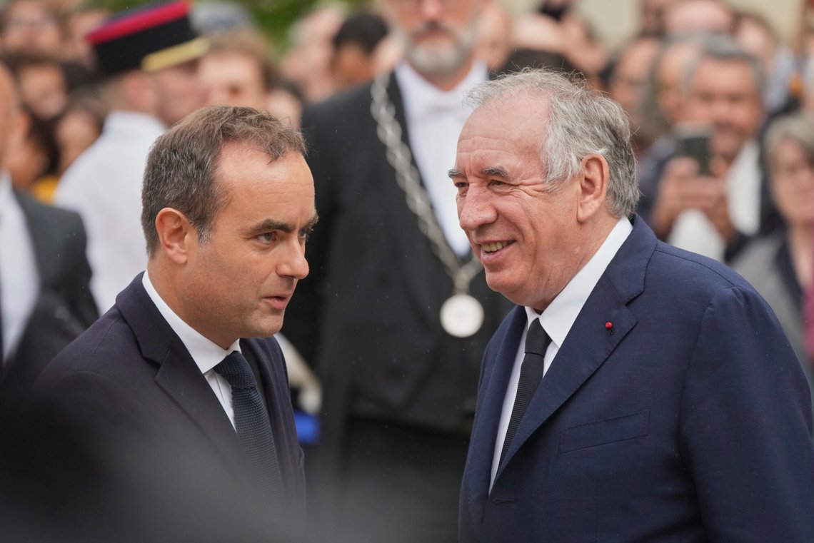 Newly named Prime Minister Sebastien Lecornu, left, is welcomed by outgoing French Prime Minister Francois Bayrou, right, for a handover ceremony at the Prime Minister residence, in Paris, France, Wednesday, Sept. 10, 2025. (AP Photo/Christophe Ena) Newly named Prime Minister Sebastien Lecornu, left, is welcomed by outgoing French Prime Minister Francois Bayrou, right, for a handover ceremony at the Prime Minister residence, in Paris, France, Wednesday, Sept. 10, 2025. (AP Photo/Christophe Ena)