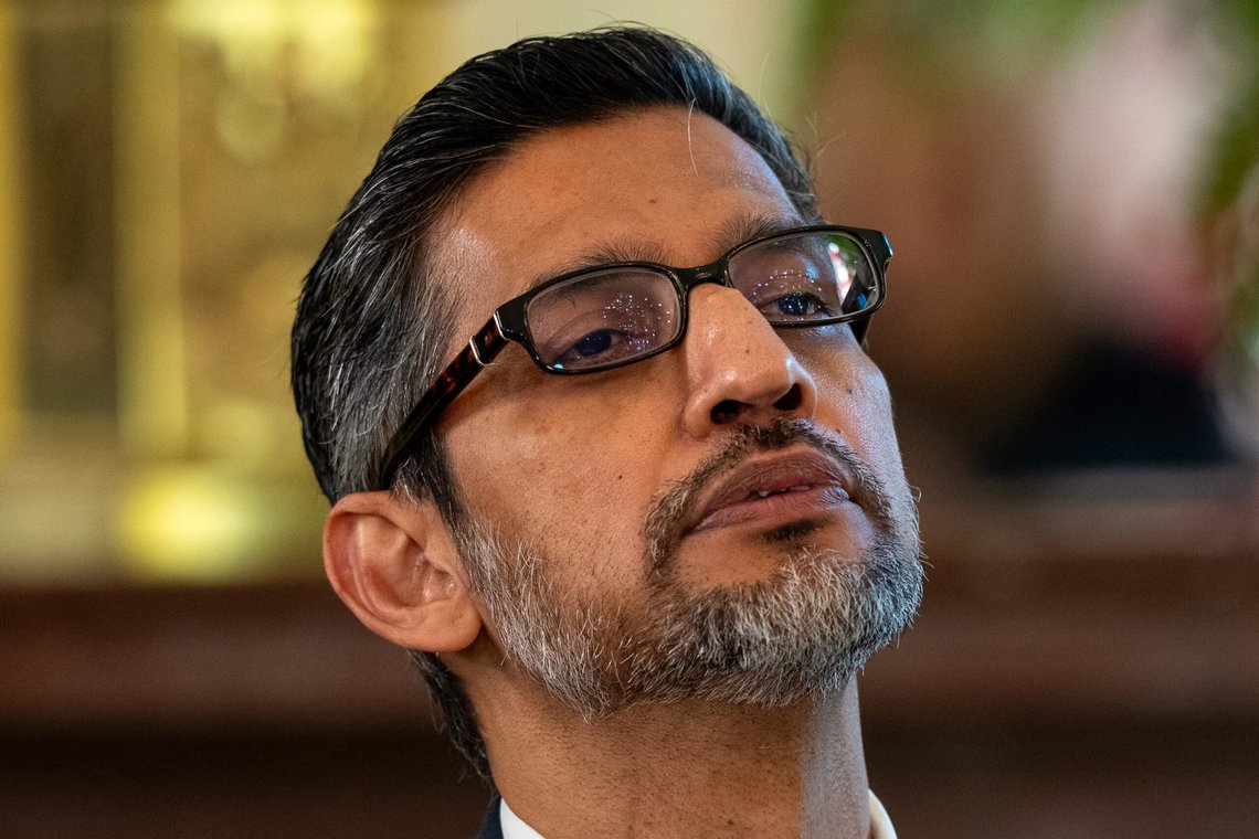 Sundar Pichai CEO of Google and Alphabet, listens during a meeting of the White House Task Force on Artificial Intelligence Education in the East Room of the White House, Thursday, Sept. 4, 2025, in Washington. (AP Photo/Alex Brandon) Sundar Pichai CEO of Google and Alphabet, listens during a meeting of the White House Task Force on Artificial Intelligence Education in the East Room of the White House, Thursday, Sept. 4, 2025, in Washington. (AP Photo/Alex Brandon)