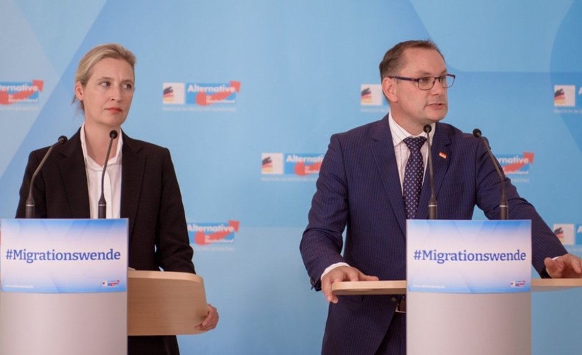 Alice Weidel og Tino Chrupalla på et møte i Berlin i 2023. Foto: Shutterstock Alice Weidel og Tino Chrupalla på et møte i Berlin i 2023. Foto: Shutterstock