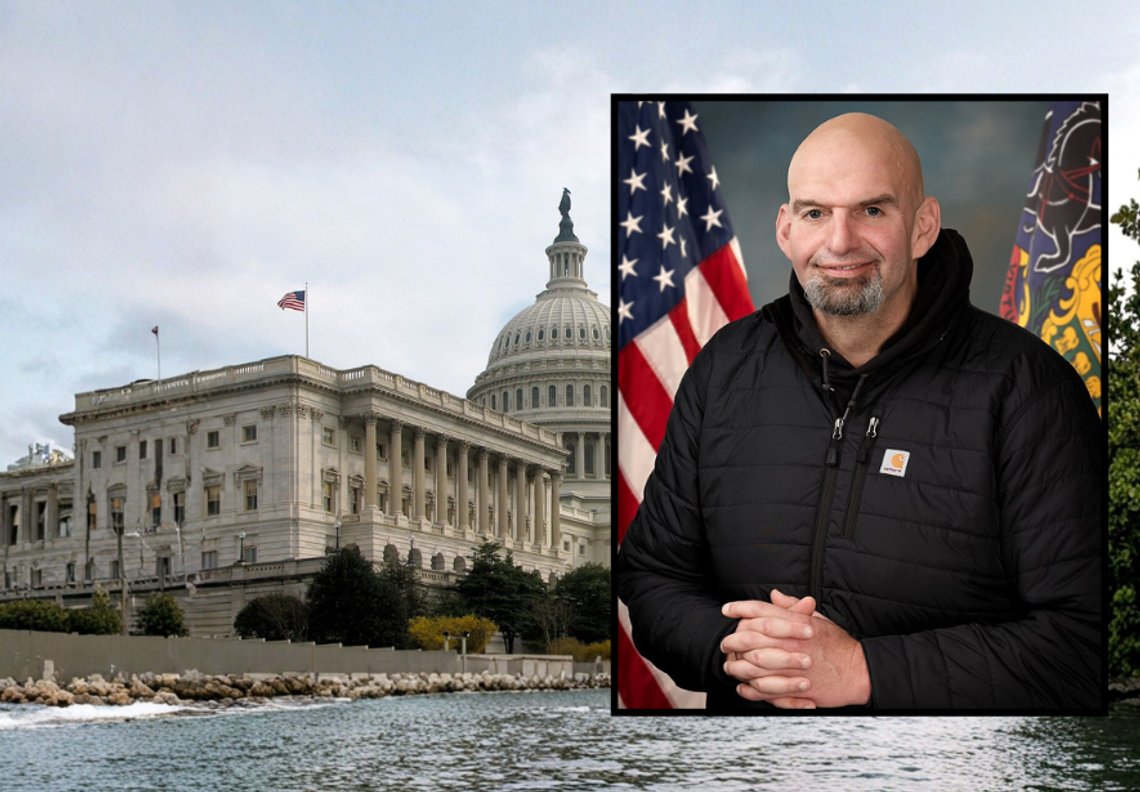 US Capitol Building i Washington, DC, på senatets side. Foto: Wikimedia. Senator John Fettermans offisielle portrett, 2023. Foto: Wikimedia. US Capitol Building i Washington, DC, på senatets side. Foto: Wikimedia. Senator John Fettermans offisielle portrett, 2023. Foto: Wikimedia.