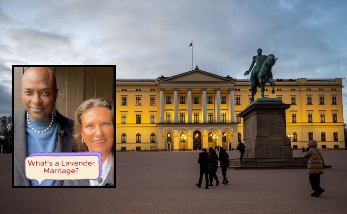 Foto: Oslo slott om natten. Shutterstock av Trygve Finkelsen. Innsatt foto: Skjermbilde: Martha Louise og Durek Verrett på Instagram. Foto: Oslo slott om natten. Shutterstock av Trygve Finkelsen. Innsatt foto: Skjermbilde: Martha Louise og Durek Verrett på Instagram.