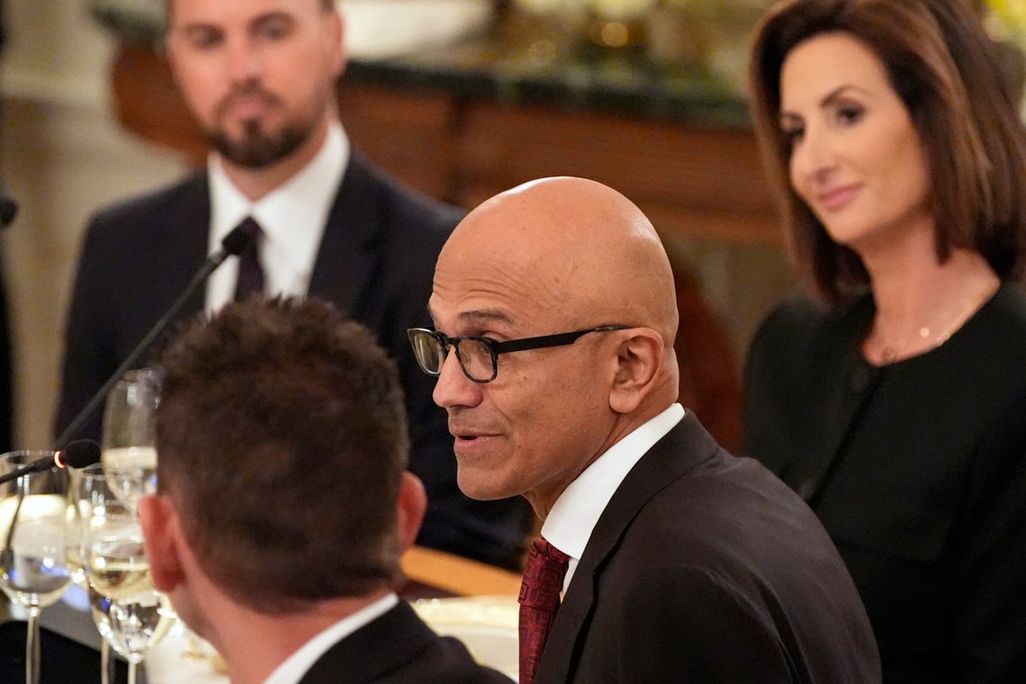 Microsoft CEO Satya Nadella speaks a dinner with President Donald Trump in the State Dining Room of the White House, Thursday, Sept. 4, 2025, in Washington. (AP Photo/Alex Brandon) Microsoft CEO Satya Nadella speaks a dinner with President Donald Trump in the State Dining Room of the White House, Thursday, Sept. 4, 2025, in Washington. (AP Photo/Alex Brandon)