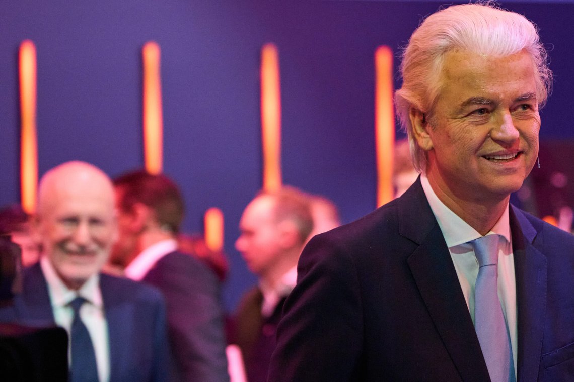 Far-right anti islam lawmaker Geert Wilders of the PVV party, right, and Frans Timmermans, of the center-left two-party bloc of Labor Party and Green Left, rear left, arrive for a debate at the SBS6 TV studio in Hilversum, Netherlands, Thursday, Oct. 23, 2025. (AP Photo/Peter Dejong) Far-right anti islam lawmaker Geert Wilders of the PVV party, right, and Frans Timmermans, of the center-left two-party bloc of Labor Party and Green Left, rear left, arrive for a debate at the SBS6 TV studio in Hilversum, Netherlands, Thursday, Oct. 23, 2025. (AP Photo/Peter Dejong)