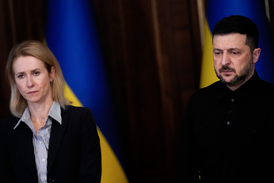 Ukraine's President Volodymyr Zelenskyy and High Representative of the European Union for Foreign Affairs and Security Policy Kaja Kallas listen to a reporters question during a news conference, Monday, Oct. 13, 2025, in Kyiv, Ukraine. (AP Photo/Julia Demaree Nikhinson) Ukraine's President Volodymyr Zelenskyy and High Representative of the European Union for Foreign Affairs and Security Policy Kaja Kallas listen to a reporters question during a news conference, Monday, Oct. 13, 2025, in Kyiv, Ukraine. (AP Photo/Julia Demaree Nikhinson)