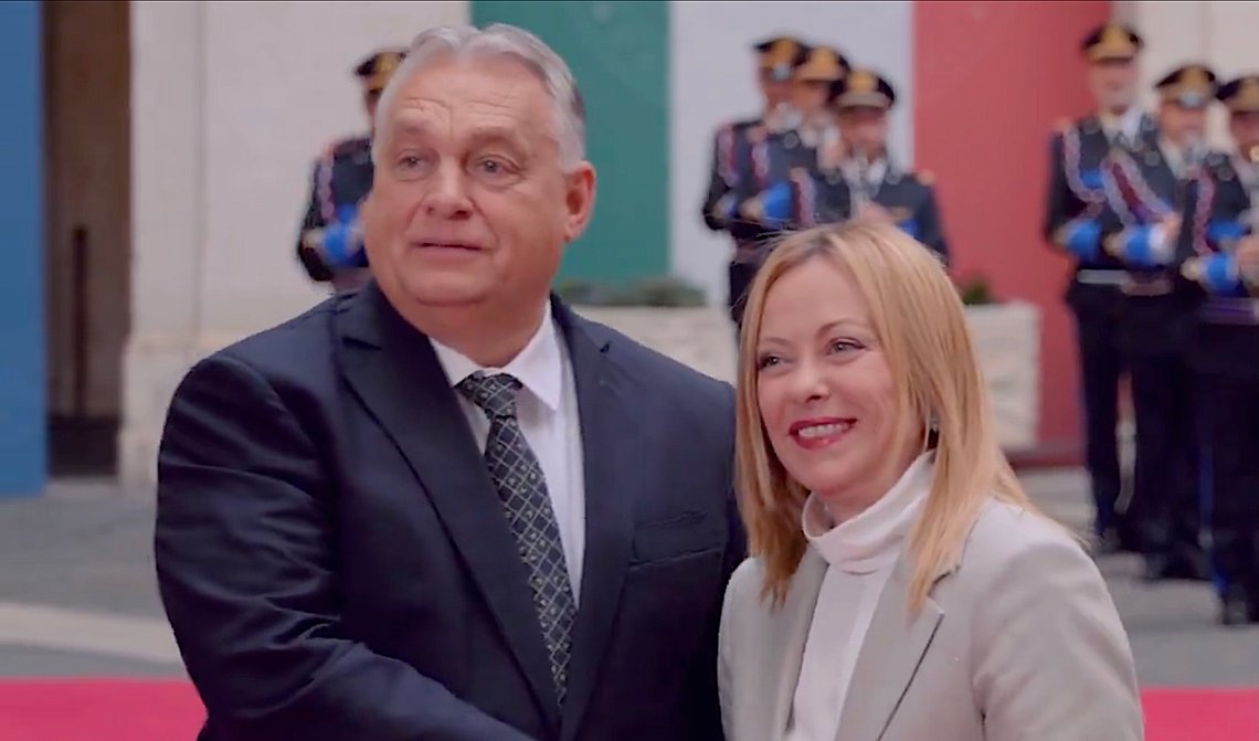 Viktor Orbán og Giorgia Meloni. Stillbilde: X. Viktor Orbán og Giorgia Meloni. Stillbilde: X.
