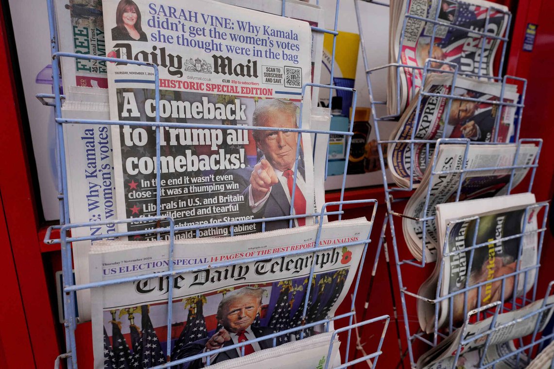 FILE - The Daily Telegraph and Daily Mail newspapers are displayed for sale in London, Thursday, Nov. 7, 2024. (AP Photo/Kirsty Wigglesworth, File) FILE - The Daily Telegraph and Daily Mail newspapers are displayed for sale in London, Thursday, Nov. 7, 2024. (AP Photo/Kirsty Wigglesworth, File)