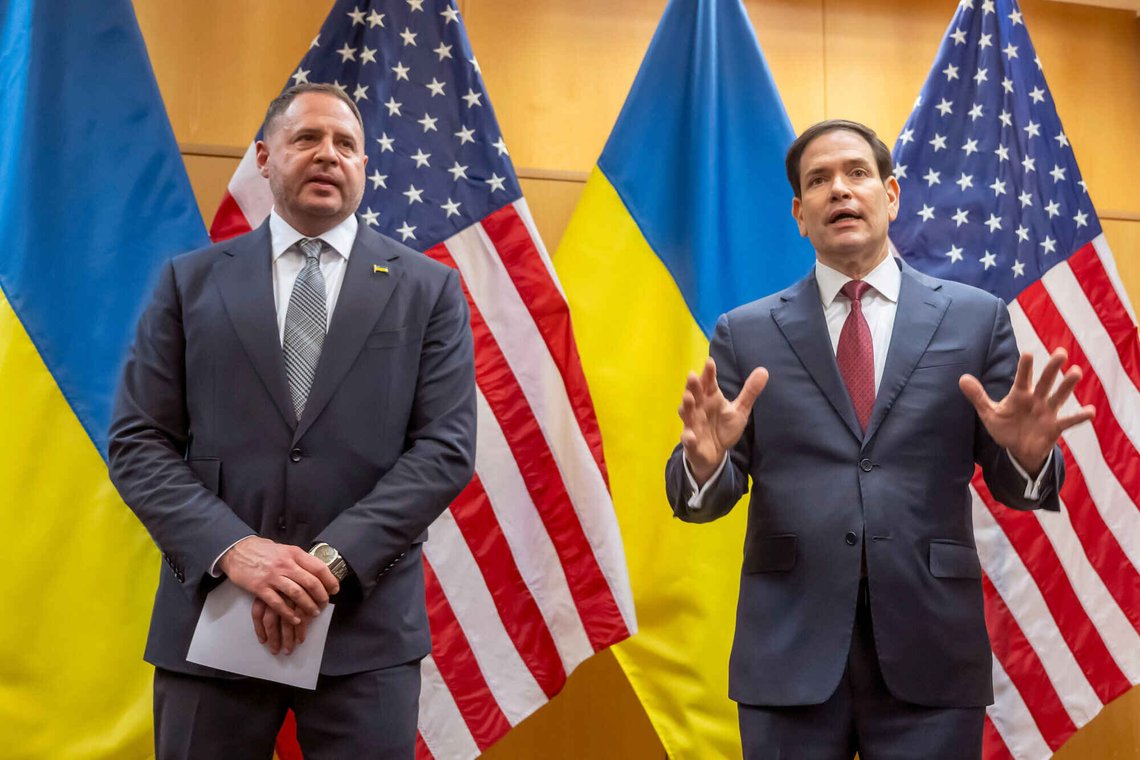 Ukrainian head of presidential administration Andriy Yermak, left, and US Secretary of state Marco Rubio, right, talk to the press as their consultations continue at the US Permanent Mission in Geneva, Switzerland, Sunday, Nov. 23, 2025. (Martial Trezzini/Keystone via AP) Ukrainian head of presidential administration Andriy Yermak, left, and US Secretary of state Marco Rubio, right, talk to the press as their consultations continue at the US Permanent Mission in Geneva, Switzerland, Sunday, Nov. 23, 2025. (Martial Trezzini/Keystone via AP)