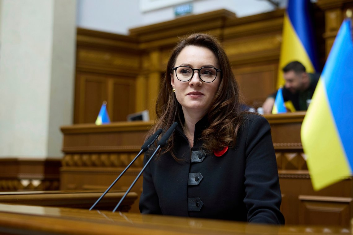 FILE - Vice Prime Minister and Minister of Economy of Ukraine Yuliia Svyrydenko speaks in the Ukrainian Parliament in Kyiv, Ukraine, Thursday, May 8, 2025. (AP Photo/Vadym Sarakhan, File) FILE - Vice Prime Minister and Minister of Economy of Ukraine Yuliia Svyrydenko speaks in the Ukrainian Parliament in Kyiv, Ukraine, Thursday, May 8, 2025. (AP Photo/Vadym Sarakhan, File)