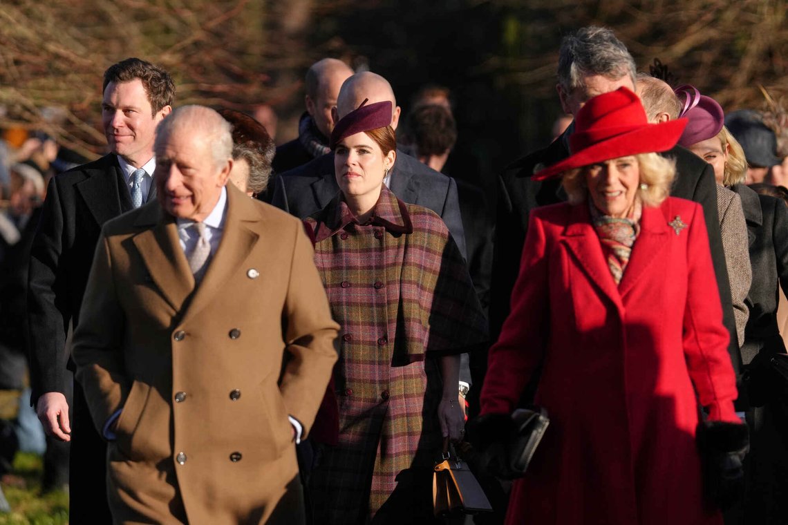Princess Eugenie, center rear, arrives with Britain's King Charles III and Queen Camilla to attend the Christmas Day service at St Mary Magdalene Church in Sandringham, Norfolk, England, Thursday, Dec. 25, 2025.(AP Photo/Jon Super) Princess Eugenie, center rear, arrives with Britain's King Charles III and Queen Camilla to attend the Christmas Day service at St Mary Magdalene Church in Sandringham, Norfolk, England, Thursday, Dec. 25, 2025.(AP Photo/Jon Super)