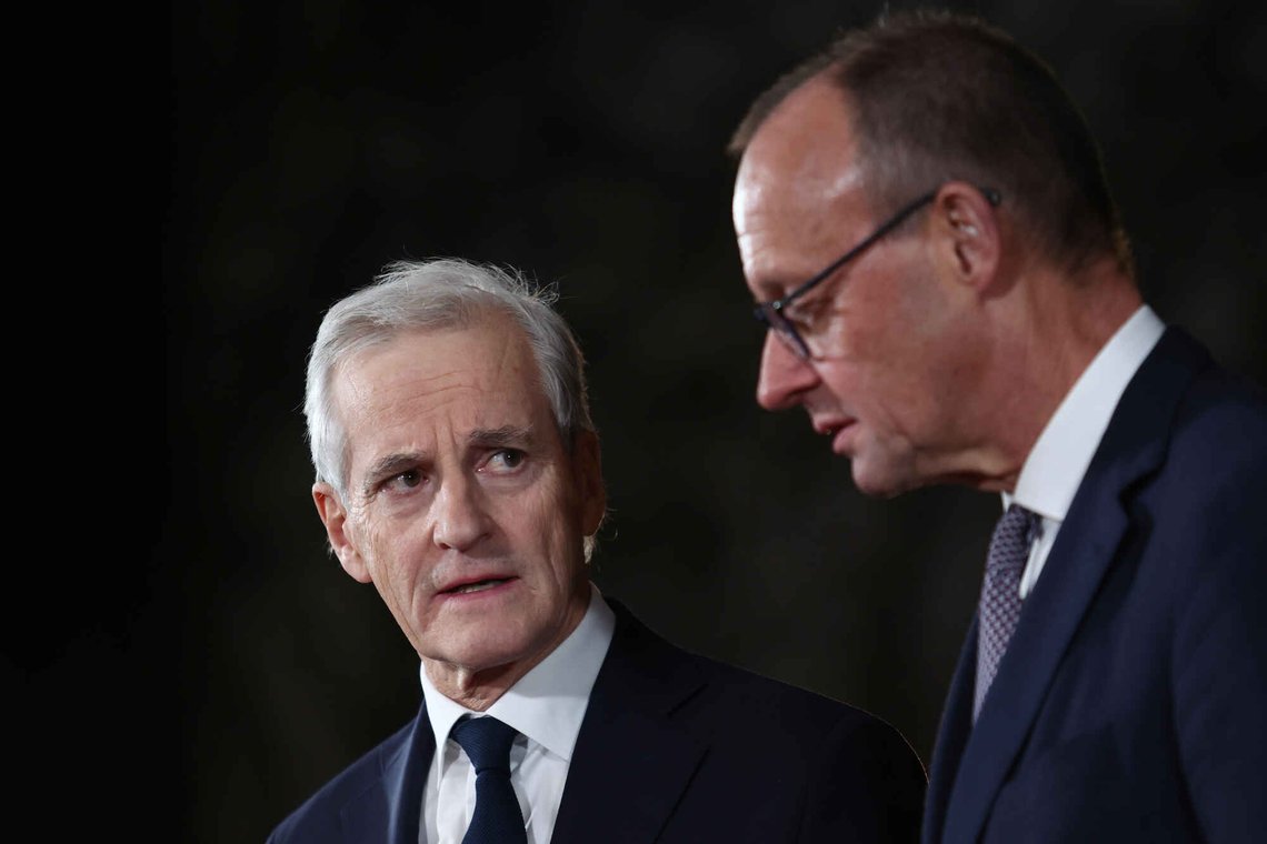 German Chancellor Friedrich Merz welcomes Norwegian Prime Minister Jonas Gahr Store at the Chancellery in Berlin, Germany, Monday, Dec. 15, 2025. (AP Photo/Maryam Majd) German Chancellor Friedrich Merz welcomes Norwegian Prime Minister Jonas Gahr Store at the Chancellery in Berlin, Germany, Monday, Dec. 15, 2025. (AP Photo/Maryam Majd)