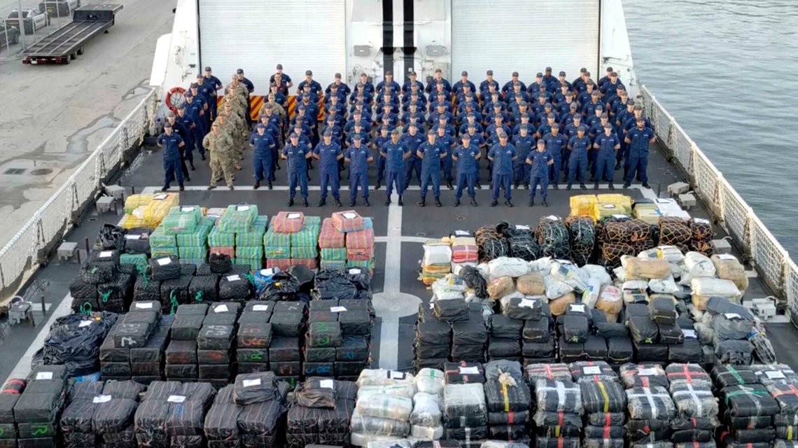 This still image from video and provided by the U.S. Coast Guard show crew members aboard the. US Coast Guard Cutter Hamilton after offloading illicit narcotics at Port Everglades, Fla., Monday, Aug. 25, 2025. (U.S. Coast Guard via AP This still image from video and provided by the U.S. Coast Guard show crew members aboard the. US Coast Guard Cutter Hamilton after offloading illicit narcotics at Port Everglades, Fla., Monday, Aug. 25, 2025. (U.S. Coast Guard via AP