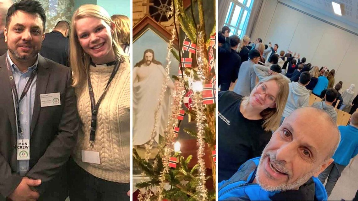 Presten Annette Dreyer avskaffet skolegudstjenestene, men byr gjerne elever på islam. Her sammen med moske-ledere hun har samarbeidet med, Arshad Jamil fra Muslimsk dialognettverk t.v., og Djamel Selhi fra Rabita, Det islamske forbundet. Foto: Facebook. Presten Annette Dreyer avskaffet skolegudstjenestene, men byr gjerne elever på islam. Her sammen med moske-ledere hun har samarbeidet med, Arshad Jamil fra Muslimsk dialognettverk t.v., og Djamel Selhi fra Rabita, Det islamske forbundet. Foto: Facebook.