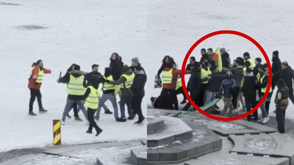 SLÅSSKAMP: Det var slåsskamp midt på Torvet i Trondheim mellom arabere og kurdere. Væpnet politi rykket ut og pågrep én person. Foto: Privat/X SLÅSSKAMP: Det var slåsskamp midt på Torvet i Trondheim mellom arabere og kurdere. Væpnet politi rykket ut og pågrep én person. Foto: Privat/X