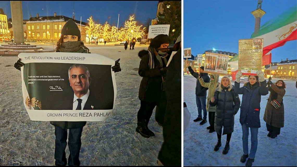 Iran har en leder, Reza Pahlavi, står det på en av de mange plakatene som iranske demonstranter hadde med seg til Torget i Trondheim tirsdag 13. januar 2026. Foto: Veslemøy Lian. Iran har en leder, Reza Pahlavi, står det på en av de mange plakatene som iranske demonstranter hadde med seg til Torget i Trondheim tirsdag 13. januar 2026. Foto: Veslemøy Lian.