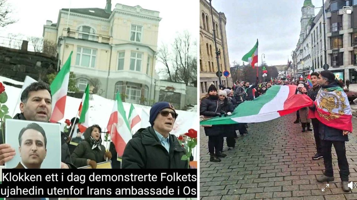 NRK droppet Iran-demonstrasjoner med tusenvis av deltakere, til fordel for en liten gruppe fra Folkets Mujahedin (MEK). Bildet t.h. fra den store demonstrasjonen i Oslo lørdag. T.v. MEK, med talsmann Ehsan Tutunchian. Foto: NRK/Facebook. NRK droppet Iran-demonstrasjoner med tusenvis av deltakere, til fordel for en liten gruppe fra Folkets Mujahedin (MEK). Bildet t.h. fra den store demonstrasjonen i Oslo lørdag. T.v. MEK, med talsmann Ehsan Tutunchian. Foto: NRK/Facebook.