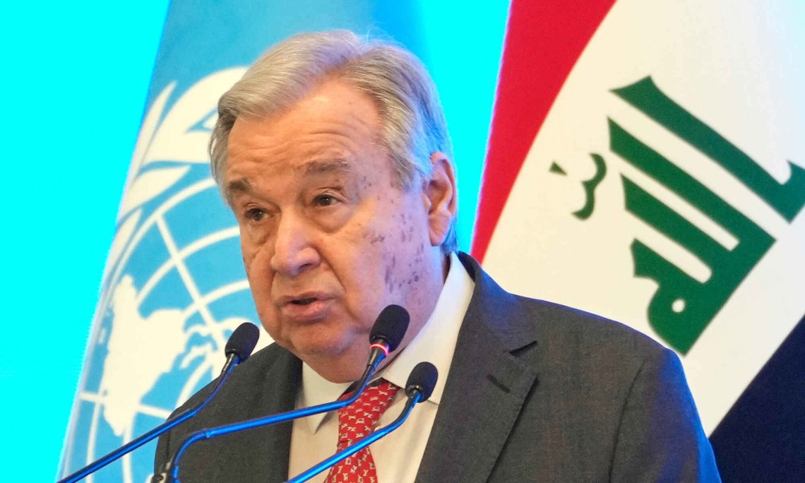 United National Secretary-General Antonio Guterres speaks during an event to mark the end of the U.N. political mission, in Baghdad, Iraq, Saturday, Dec. 13, 2025. (AP Photo/Hadi Mizban) United National Secretary-General Antonio Guterres speaks during an event to mark the end of the U.N. political mission, in Baghdad, Iraq, Saturday, Dec. 13, 2025. (AP Photo/Hadi Mizban)