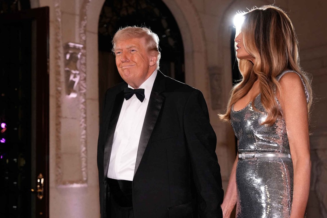 President Donald Trump and first lady Melania Trump arrive for a New Year's Eve celebration at his Mar-a-Lago club, Wednesday, Dec. 31, 2025, in Palm Beach, Fla. (AP Photo/Alex Brandon) President Donald Trump and first lady Melania Trump arrive for a New Year's Eve celebration at his Mar-a-Lago club, Wednesday, Dec. 31, 2025, in Palm Beach, Fla. (AP Photo/Alex Brandon)