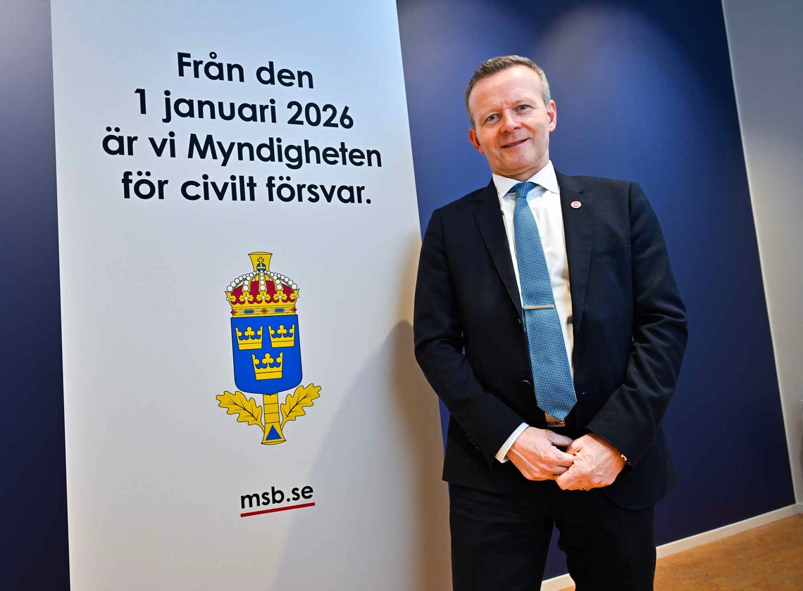 Generaldirektør Mikael Frisell i forkant av at Myndigheten för samhällsskydd och beredskap (MSB) bytter navn fra 1. januar 2026. Foto: Jonas Ekströmer, TT-NTB. Generaldirektør Mikael Frisell i forkant av at Myndigheten för samhällsskydd och beredskap (MSB) bytter navn fra 1. januar 2026. Foto: Jonas Ekströmer, TT-NTB.
