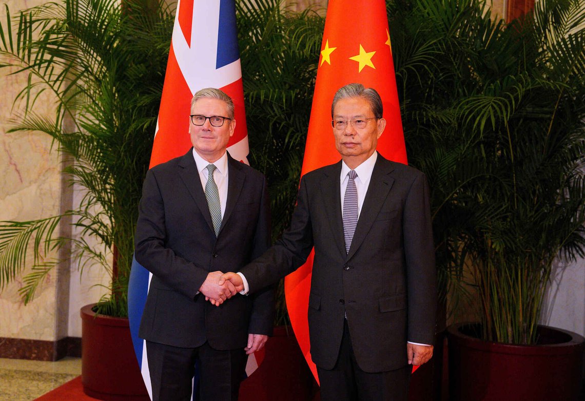 Britain's Prime Minister Keir Starmer, left, shakes hands with China's National People's Congress Chairman, Zhao Leji, ahead of a bilateral meeting in Beijing, China, Thursday, Jan.29, 2026. (Carl Court/Pool Photo via AP) Britain's Prime Minister Keir Starmer, left, shakes hands with China's National People's Congress Chairman, Zhao Leji, ahead of a bilateral meeting in Beijing, China, Thursday, Jan.29, 2026. (Carl Court/Pool Photo via AP)