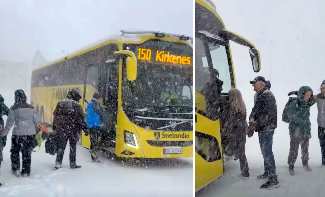 Sjåfører og passasjerer på Snelandias ruter i Finnmark er vant til litt ruskevær. Her fra ruten Vardø - Kirkenes, filmet forrige vinter. (Stillbilder fra video av Bussmagasinet på Facebook.) Sjåfører og passasjerer på Snelandias ruter i Finnmark er vant til litt ruskevær. Her fra ruten Vardø - Kirkenes, filmet forrige vinter. (Stillbilder fra video av Bussmagasinet på Facebook.)