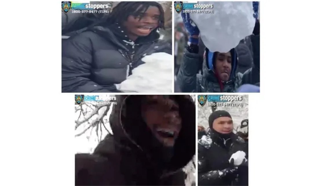 Fire personer ble pågrepet av politiet i New York etter en snøballkrig som endte med to politifolk på sykehus. Coulibaly er avbildet øverst til venstre. Foto: NYPD Fire personer ble pågrepet av politiet i New York etter en snøballkrig som endte med to politifolk på sykehus. Coulibaly er avbildet øverst til venstre. Foto: NYPD